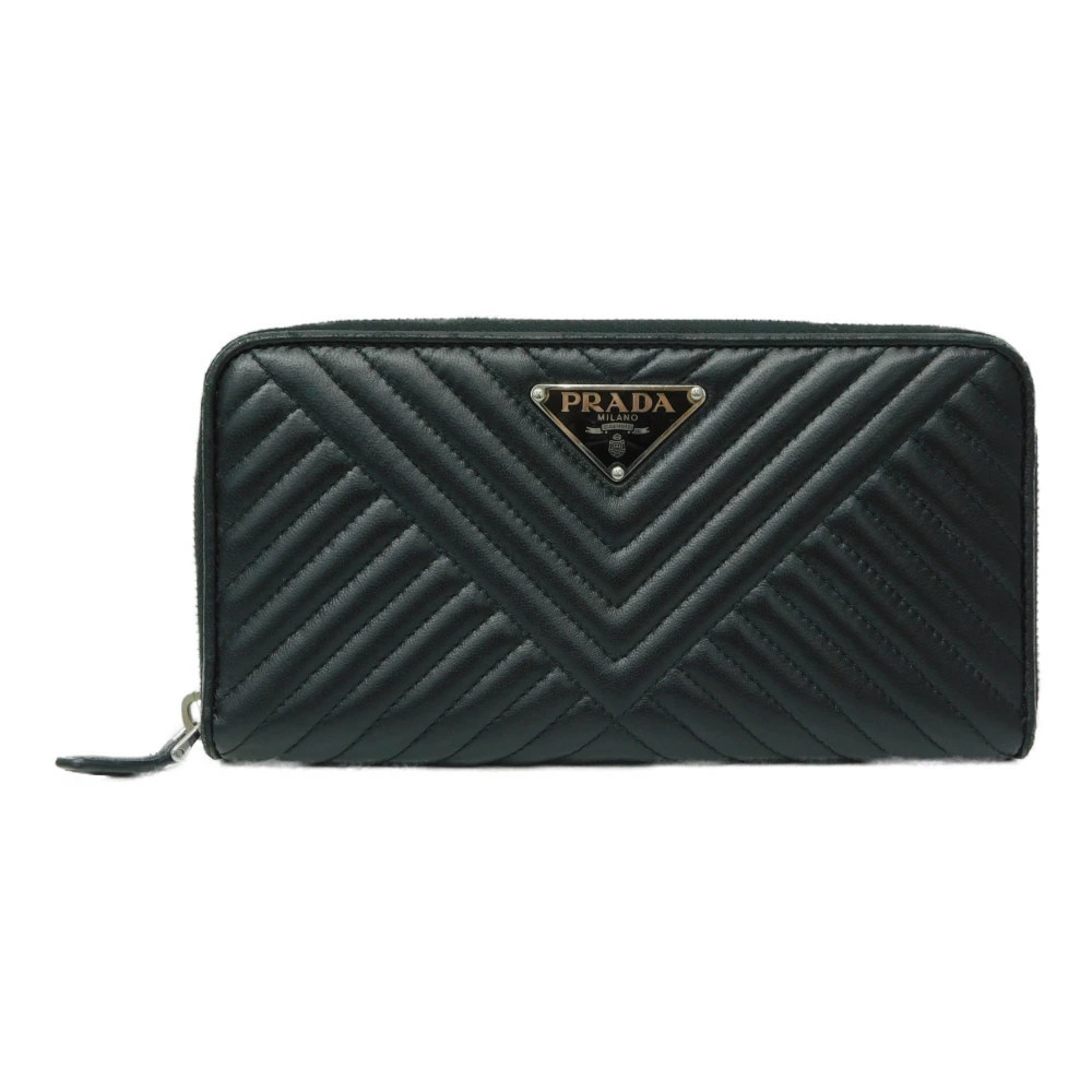 PRADA wallet long Saffiano leather zip around quilted triangle round zip black - Picture 1 of 10